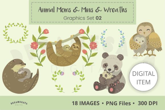Animal Moms & Minis Clipart 02: Whimsical Design Assets