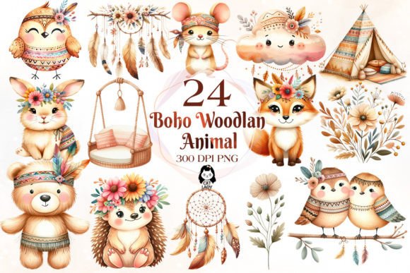 Boho Woodland Animal Clipart: Enchanting Design Assets