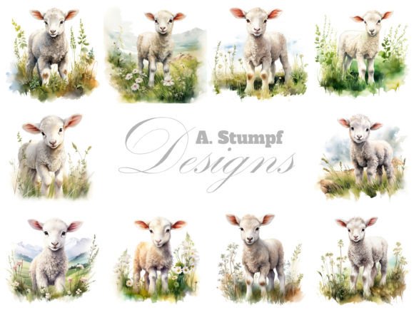 Charming Lamb Watercolor Farm Animal Clipart Set for Creative Projects