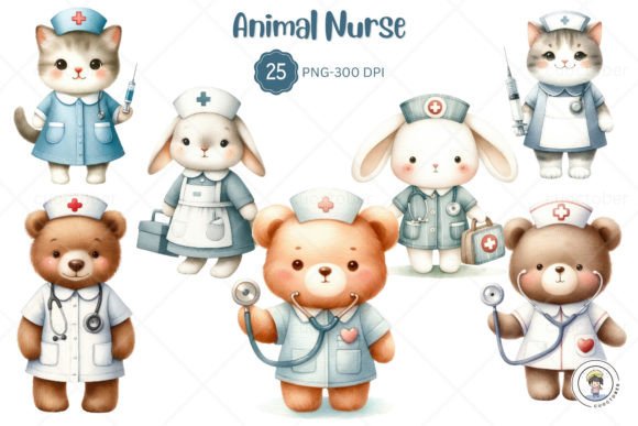 Cute Animal Wear Nurse Costume Clipart: Adorable Designs for Every Project