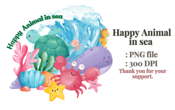 Happy Animal in Sea Clipart: Cute PNG for Creative Projects