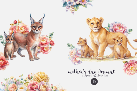 Mothers Day Animal Watercolor Clipart: Charming Design Assets