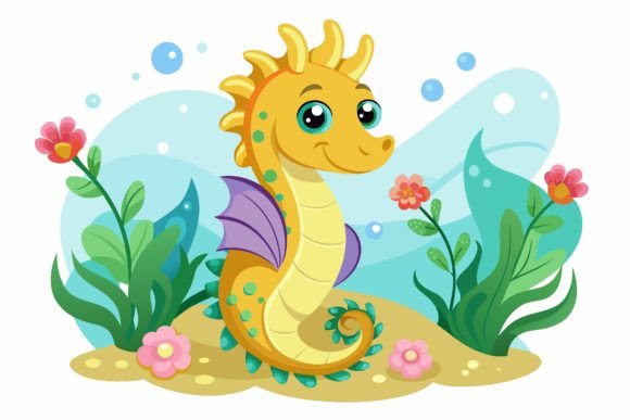 Seahorse Animal Cartoon with Flowers on: A Whimsical Design Asset
